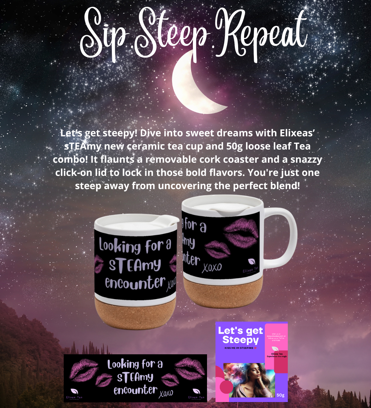 sTEAmy Tea Mug Bundle | Let's Get Steepy Tea Set with Mug & Strainer