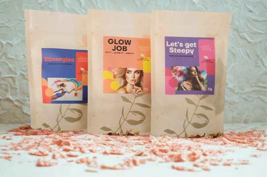 Dusk till Dawn 🌗 | Trio gift set with Elixergize, Glow Job and Let's Get Steepy teas | plus a Tea infuser"