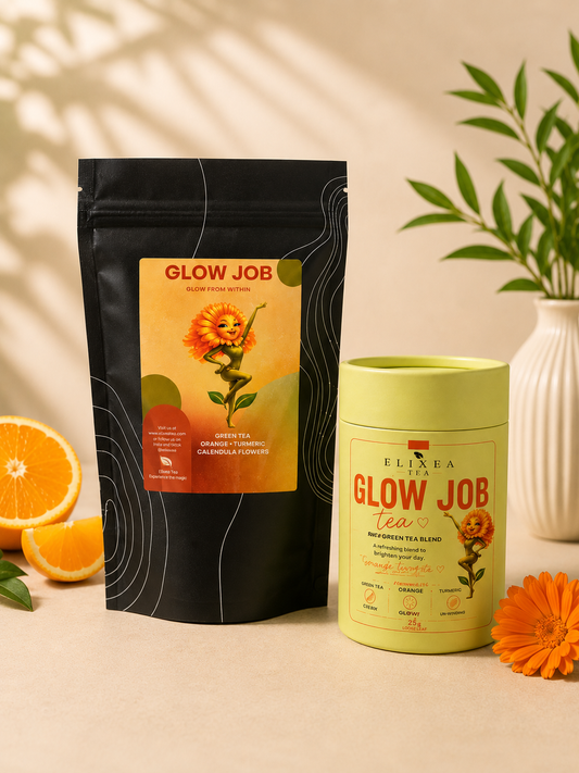 GLOW JOB. Wellness Tea. Green Tea• Tumeric• Ginger• Calendula flowers