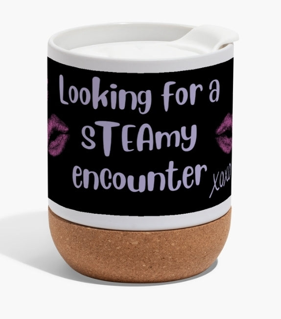 sTEAmy Tea Mug | Ceramic Tea Cup with Cork Base & Lid