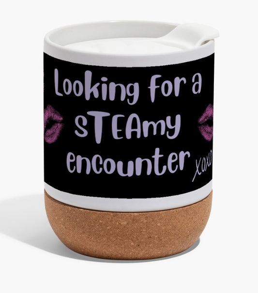 sTEAmy Tea Mug | Ceramic Tea Cup with Cork Base & Lid