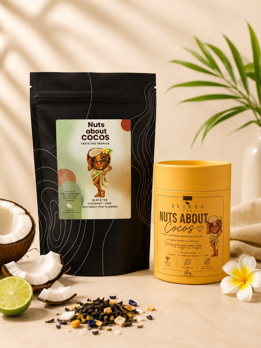 NUTS ABOUT COCOS. Tropical Tea.  Coconut•Lime• Pineapple•Butterfly peaflowers•Black Tea