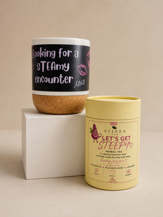 sTEAmy Tea Mug Bundle | Let's Get Steepy Tea Set with Mug & Strainer